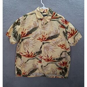 Nautica Shirt Adult Extra Large Yellow Hawaiian Camp Linen Blend Tropical Beach